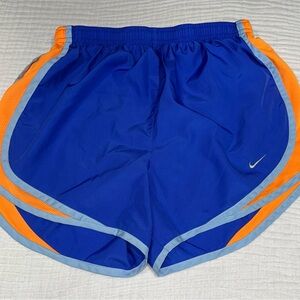 Nike Womens Running Shorts Small Dri-fit Blue Orange Swoosh‎ Lined